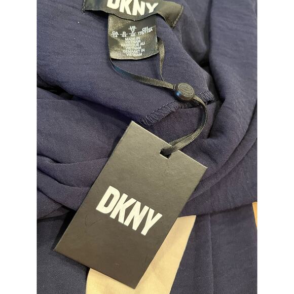 NWT DKNY Women's Size 14 Blue/White Color-block Belted Sleeveless Midi Dress - Picture 2 of 10